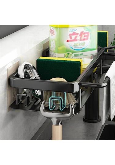 Geeroyoo Çok Amaçlı Banyo Askılığı: Paslanmaz Çelik Duvar Montajlı Lavabo Organizatörü 30.5x13x5.5cm Siyah