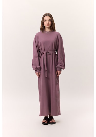 Balon Kollu Uzun Rahat Elbise Leylak Leylak