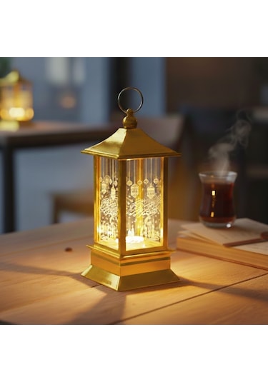 Konyax Ramazan Temalı Gold Kare Kubbe Led Lamba Çok Renkli