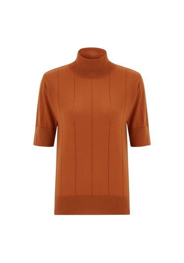 Peraluna Balıkçı Yaka Kısa Kollu İnce Basic Kadın Triko Bluz-Turuncu