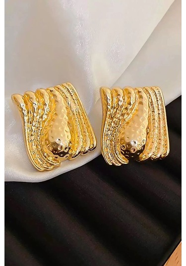 Caş Dekorasyon Altın Renkli Çelik Küpe- Çift Altın