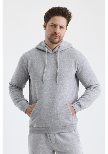 Monox Erkek Kapşonlu 3 İplik Sweatshirt Gri