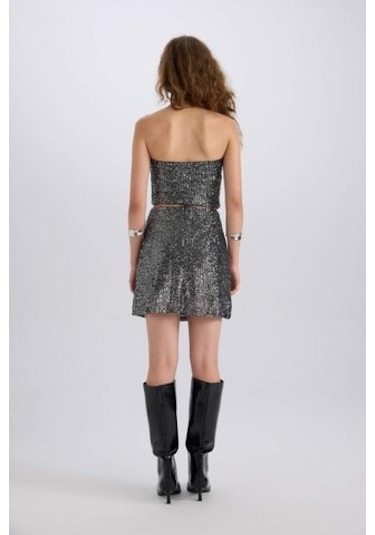 DeFacto A Form Yüksek Bel Payetli Kumaş Mini Etek E1711AX24WNBK81 Siyah