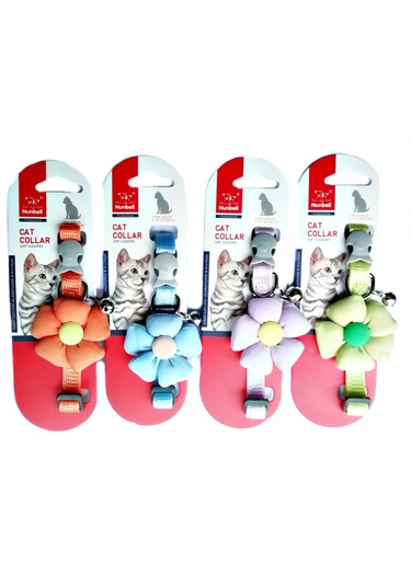 Çıngıraklı Çiçekli Kedi Boyun Tasması 23-35 Cm Lila