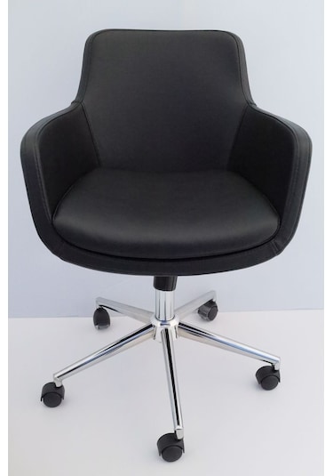 Bulut Siyah Deri Rahat Ofis Çalışma Sandalyesi