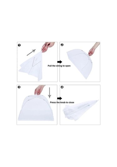 3 Adet Fileli Açılır Yemek Şemsiyesi - Yemekleriniz İçin Şık Koruma Beyaz 1 Adet Diğer