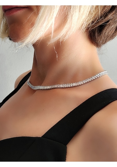 Su Yolu Baget Model Silver Gümüş Renkli Çelik Kolye Gümüş