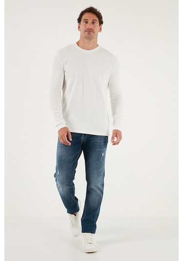 Buratti Pamuklu Bisiklet Yaka Slim Fit Basic Erkek Sweat 5905073 Ekru