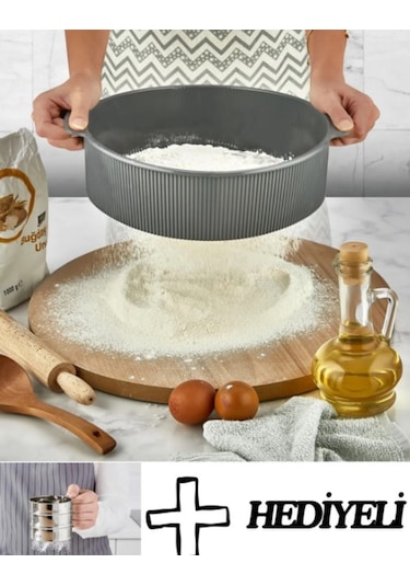 Smart Metal Telli Yuvarlak Elek Un Eleği 28cm Ve Bardak Pratik U Antrasit