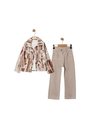 Celira Kahve Kız Çocuk Jakar Ceketli Takım 5y,6y,7y,8y Kahverengi