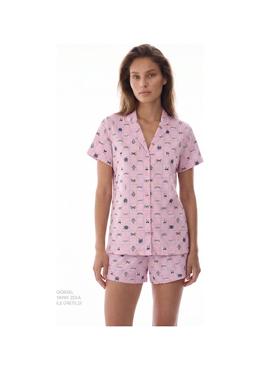 Penti Pembe Cute Bows Gömlek Şortlu Pijama Takımı