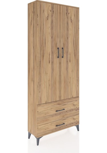 Arges Dolap 2 Raflı 2 Çekmeceli Tek Askılı 88x30x221 Çam-çam Çam