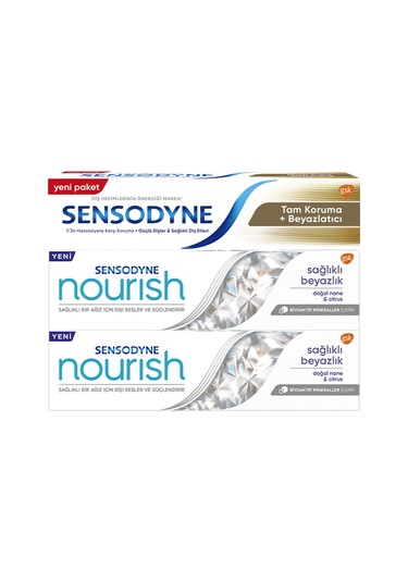 Sensodyne Nourish Sağlıklı Beyazlık Diş Macunu 2 x 75 ML + Tam Koruma Beyazlatıcı Diş Macunu 50 ML