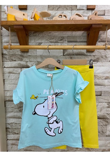 Aysbebe Tişört + Kapri Tayt Kız Çocuklar İçin Yazlık Takım Yeşil 1411-1544