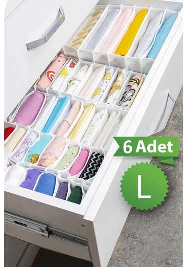 6 Adet 8 Bölmeli Çizgili Akordiyon Çok Amaçlı Çekmece Dolap İçi Organizer Düzenleyici 24x37x18 Cm L Gri