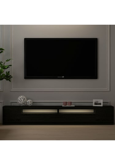 T008 Arya Işıklı Tv Sehpası Set Ahşap Siyah - Siyah Siyah