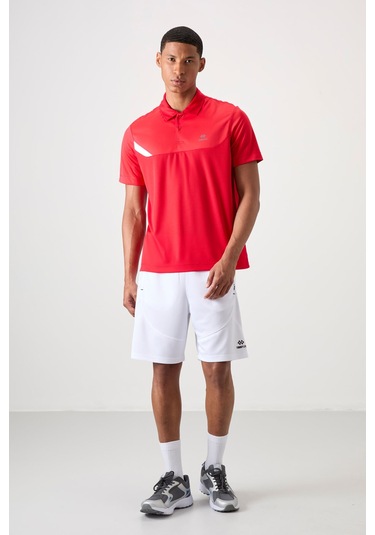 Kırmızı Nefes Alan Dokulu İnce Esnek Standart Fit Polo Yaka Erkek Performans T-shirt - 88402 Kırmızı