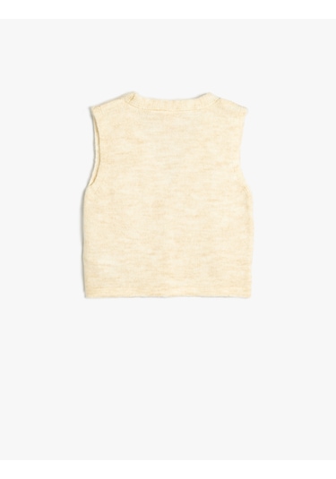 Koton Basic Yelek Kolsuz Çiçek Aplikeli V Yaka Ekru 5wmg90018at Ekru