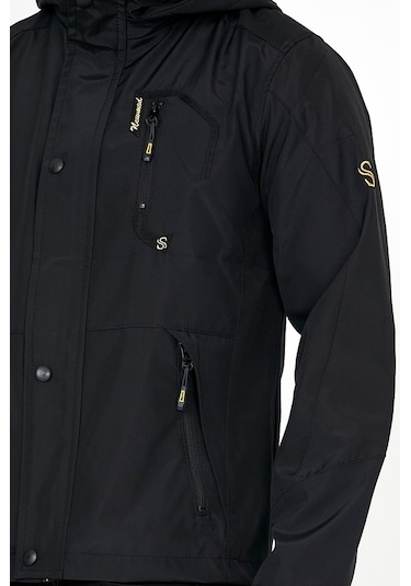 Sivaist Yeni Sezon Erkek Siyah Softshell Kapüşonlu Iç Cepli Mont