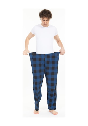 Büyük Beden Erkek Pijama Altı Cepli Fermuarlı Blr-08- 1017 Mavi