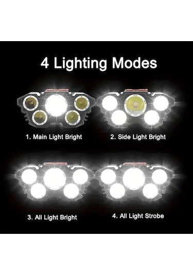 Brightnova 1 Adet Led Headlamp Şarj Edilebilir Güçlü 5 Ledli Taşınabilir Headlight 1 Usb Kampçılık Acil Durum Aydınlatma Balıkçılık Işık Altın