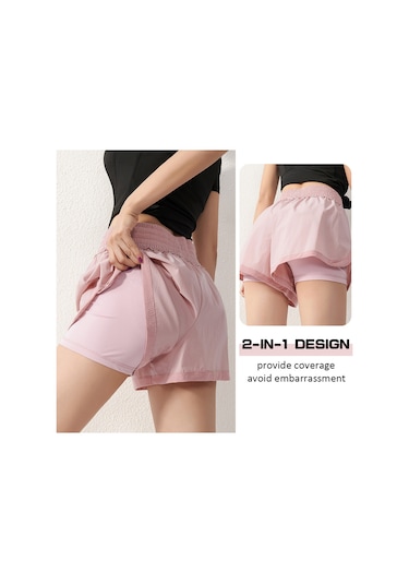 Teltree Kadınlar İçin Yüksek Bel Yoga Şortu, Nylon-spandex, Hızlı Kuruyan, İki Katlı Tasarım, Soluk Yeşil, Rahat Ve Spor Stili Açık Yeşil