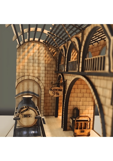 Platform 9 3/4 Tren İstasyonu Ahşap Maket Seti Dıy Book Nook Koleksiyoner Modeli