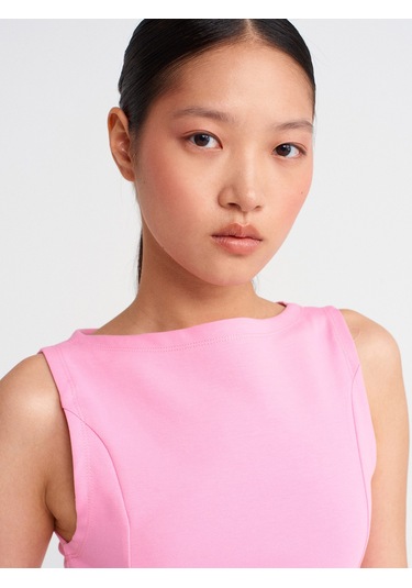 Dilvin 21001 Kayık Yaka Peplum Top-pembe Pembe