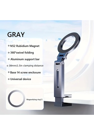 Motion003 Gümüş Taşınabilir Seyahat Standı Katlanabilir 360 Derece Dönebilen Uçak Bagaj Gümüş