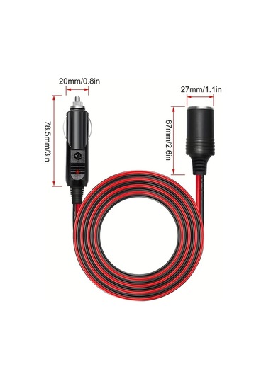 Dashanshop 6ft Araç Uzatma Kablosu 16awg Sigortalı Led Işıklı Oto Şarj Ve Pompa