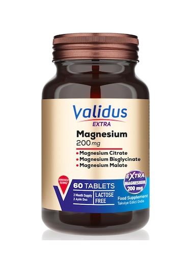 Validus Magnezyum Complex Bisglycinate Sitrat Malat 200 Mg 60 Tablet