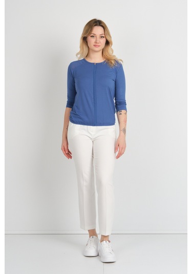 Sistas Kadın Omuz Ve Kolları Tül Detaylı Beli Lastikli Truvakar Kol Bluz 23321 Indigo Indigo