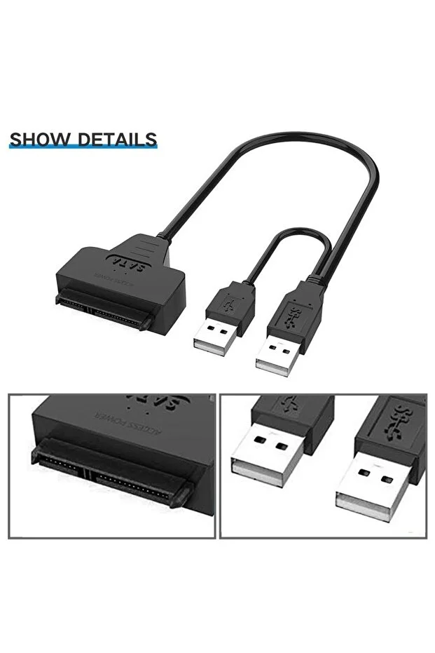 Yeni 2026 Çift Usb 2.0 Sata 22 Pin 2.5 Inç Sabit Disk Hdd Adaptörü Dönüştürücü Seri Ssd Kablosu