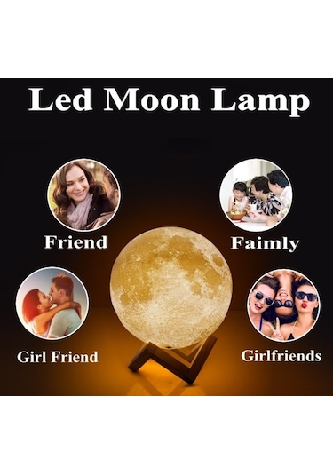 Sones Özelleştirilmiş Dokunmatik Anahtar 2 Renkli 3d Baskı Ay Lambası Usb Şarjı Ahşap Tutucu Tabanlı Enerji Tasarruflu Led Gece Lambası, Çap: 18cm Çok Renkli