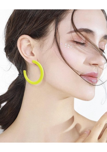 Vkemall 4 Çift Akrilik C-shape Neon Küpe Turuncu/sarı/yeşil/pembe - Hafif, Dayanıklı, Partiler Ve Gündelik Kullanıma Uygun 4.5 Cm Rose