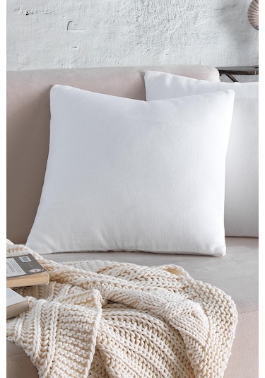 Maisonart Cozy 2 Adet Beyaz Renk Kadife Pamuklu Kırlent Yastık Kılıfı 44x44 Cm