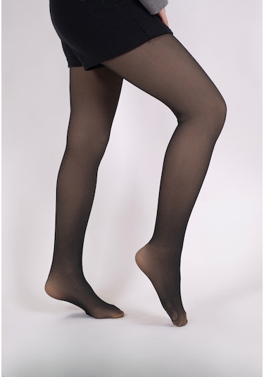 İnce Çorap Görünümlü Içi Peluşlu Kışlık Termal Siyah Peluş Tayt Külotlu Çorap Siyah