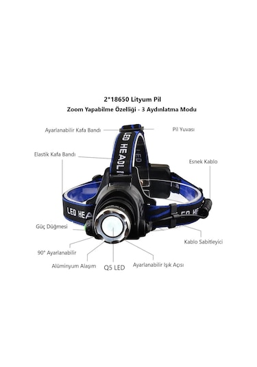 Cata 5 W 3 Modlu Şarjlı Dimlenebilir Poyraz Kafa Lambası -ct-9123 Siyah