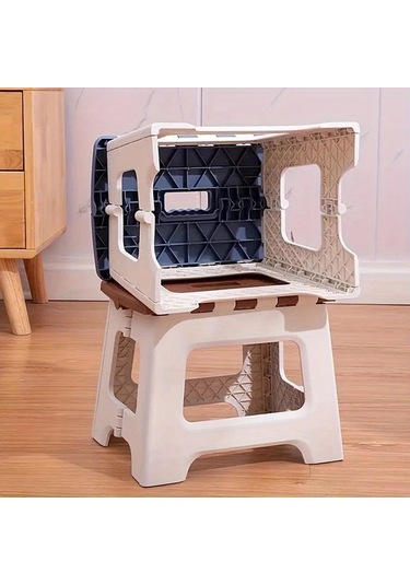 Xuweiwei Mavi Kapaklı Şık Beyaz Katlanır Basamak Tabure: Dayanıklı, Taşınabilir Ev Ofis Mavi