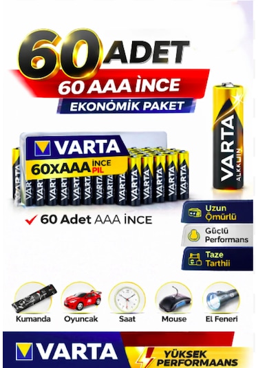 Aaa İnce Pil 60 Lı Ekonomik Paket Uzun Ömürlü