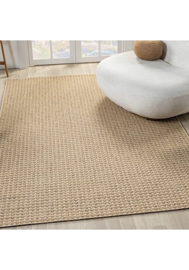 Düz Bej Kareli Hasır Dokuma Modern Halı - L667kabo Kahve