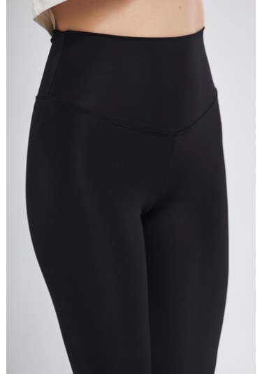 Caramel Yüksek Bel Toparlayıcı Dalgıç Kumaş Spor Günlük Tayt SiYAH