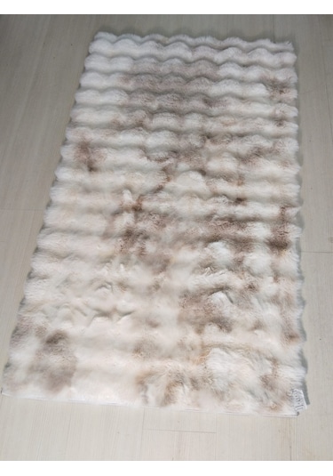 Dekoratif Bubble Peluş Post Halı Beyaz 111p Bej - Krem