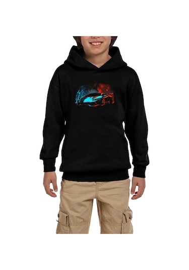 Zepplin Giyim Lamborghini Blue Red Neon Siyah Çocuk Kapşonlu Sweatshirt