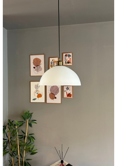 Perry Beyaz Cam Tekli Avize Yarım Lale Başlık Retro Sarkıt Lamba Restoran Salon Aydınlatma Beyaz