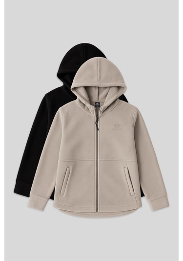 Rahat Form Kapüşonlu 2li Paket Siyah-koyu Bej Kadın Polar Sweatshirt - 97233 Siyah - Bej - Kahverengi