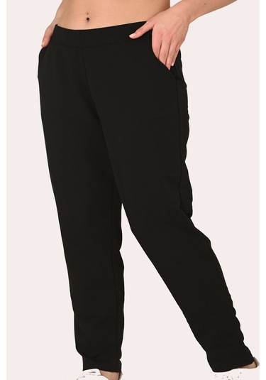 Trendhill Kadın Siyah İki İplik Büyük Beden Eşofman Altı Edy5610b Siyah