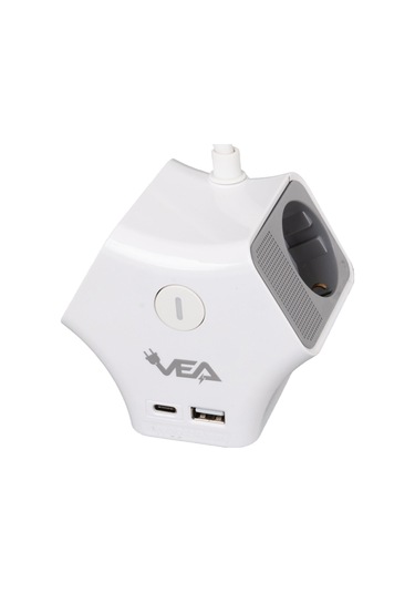 Vea 2 Adet Usb 1 Adet Type-c Girişli 3680 Watt 16 Amper 1.5 Metre Kablolu Anahtarlı Çoklu Priz Golyat Fiş