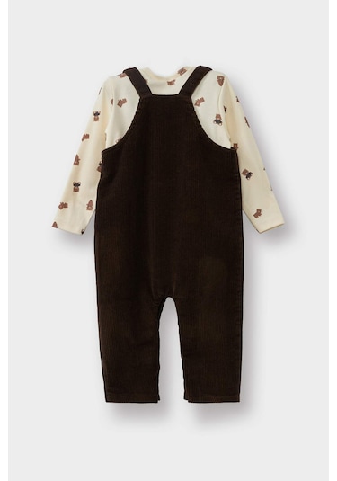 Defacto Erkek Bebek 2li Takım Ayı Baskılı Uzun Kollu Tişört Kadife Salopet Tulum F5727a525wnbn287 Kahve