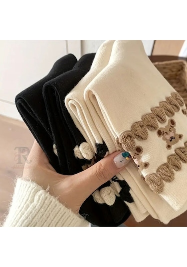 Trampler 4 Çift Kadın Pikotlu Ayıcık Desenli Renkli Çorap Kadın Mevsimlik Desenli Çorap Çok Renkli